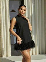 Nisha Feather Mini Dress In Black