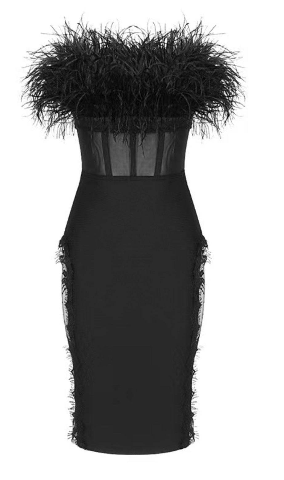 SPITZENFEDERKLEID IN SCHWARZ