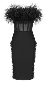 LACE FEATHER  DRESS IN BLACK