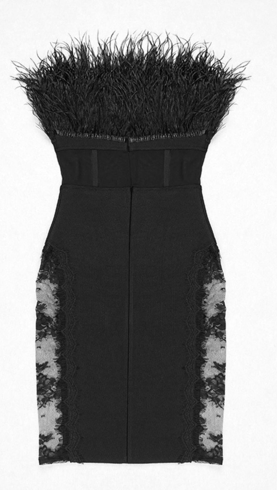 LACE FEATHER  DRESS IN BLACK