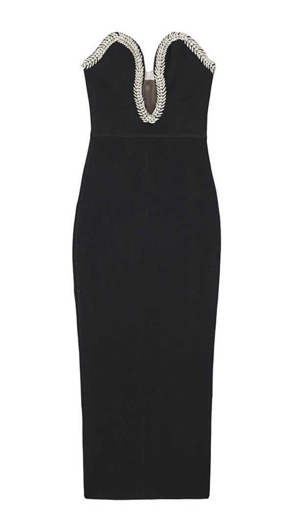 AIIZIE CRYSTAL EMBELLISHED MIDI DRESS IN BIACK - product image