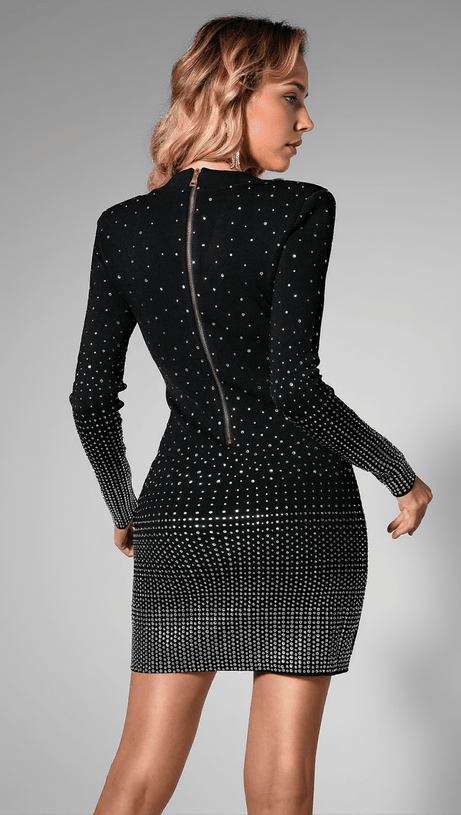 DALIAH SEQUIN V-NECK LONG SLEEVE DRESS