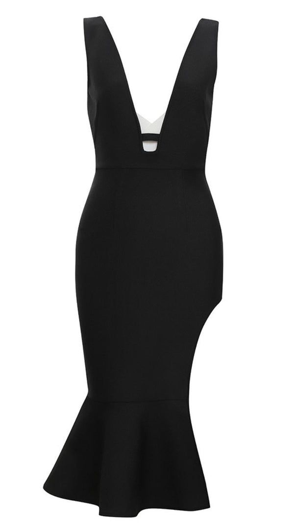 AIIZIE DEEP V MIDI DRESS IN BLACK - product image