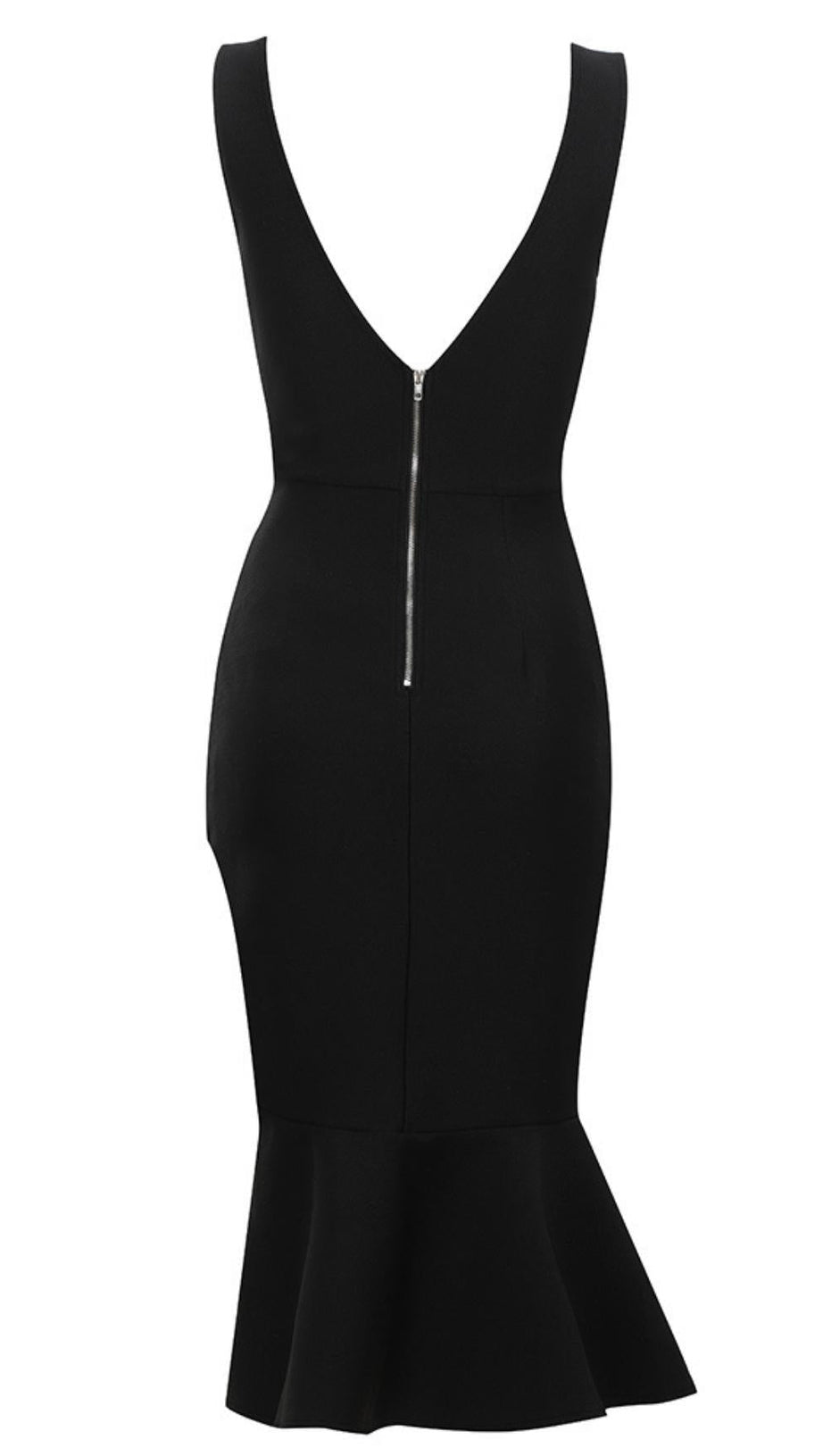 DEEP V MIDI DRESS IN BLACK