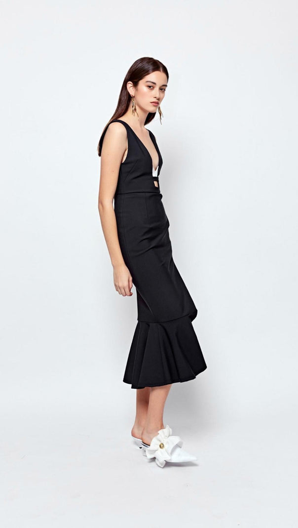 AIIZIE DEEP V MIDI DRESS IN BLACK - product image