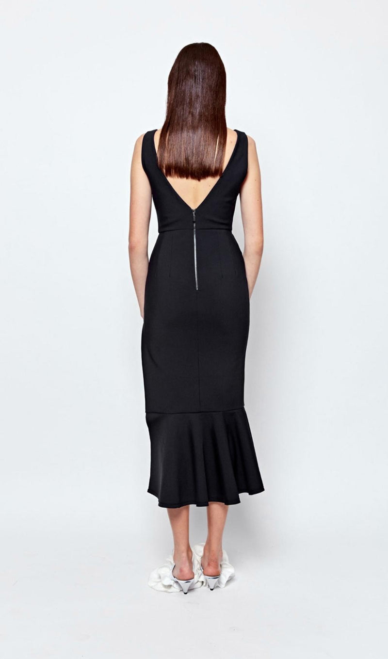 DEEP V MIDI DRESS IN BLACK