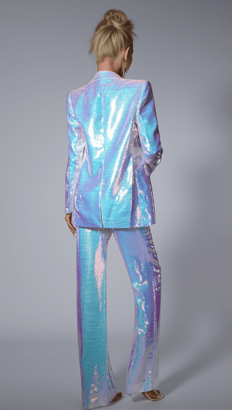 BRITTINY SEQUIN POCKET WHITE 2 PIECE BLAZER SET