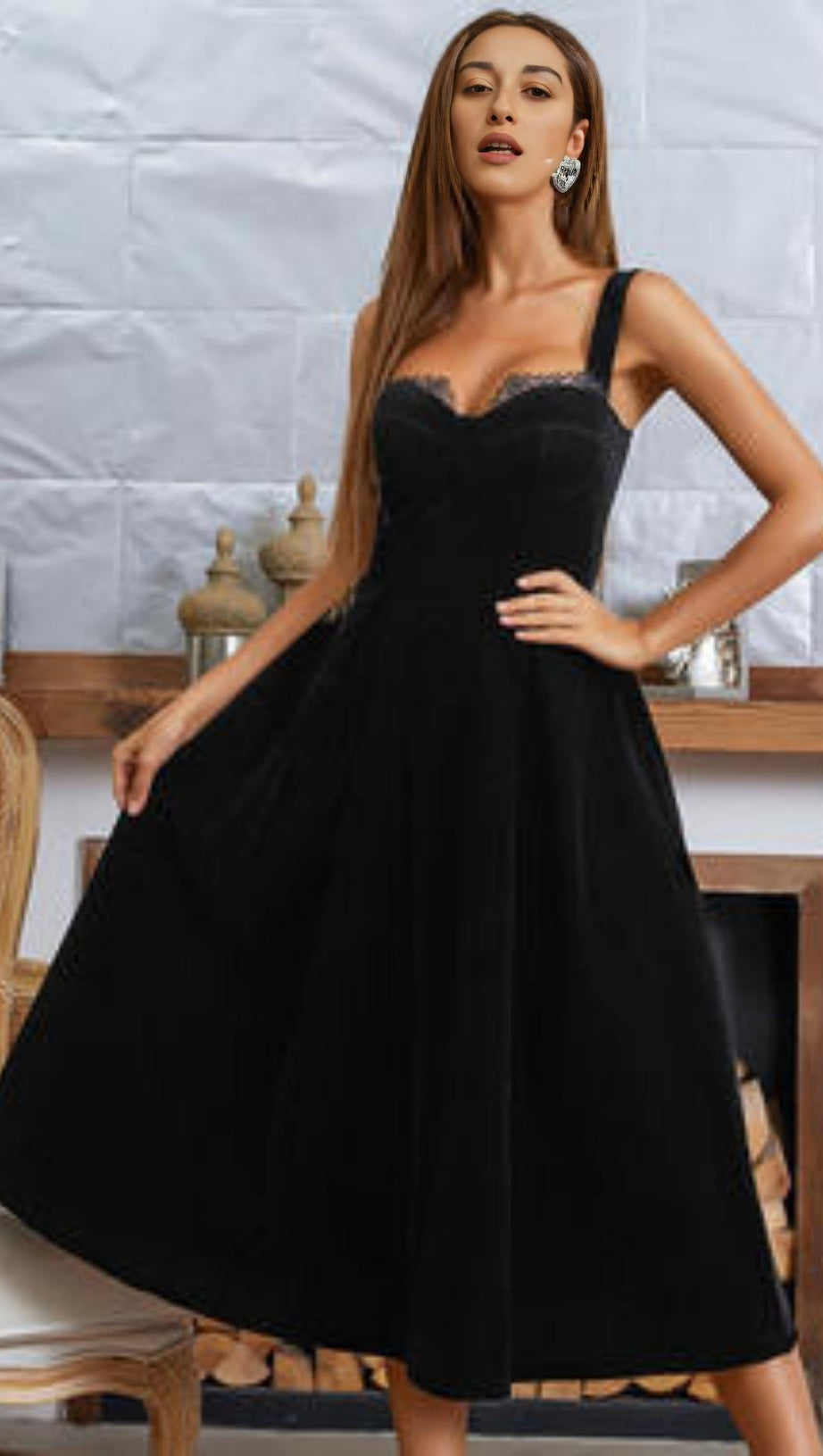 VELVET TYPE A  DRESS IN BLACK
