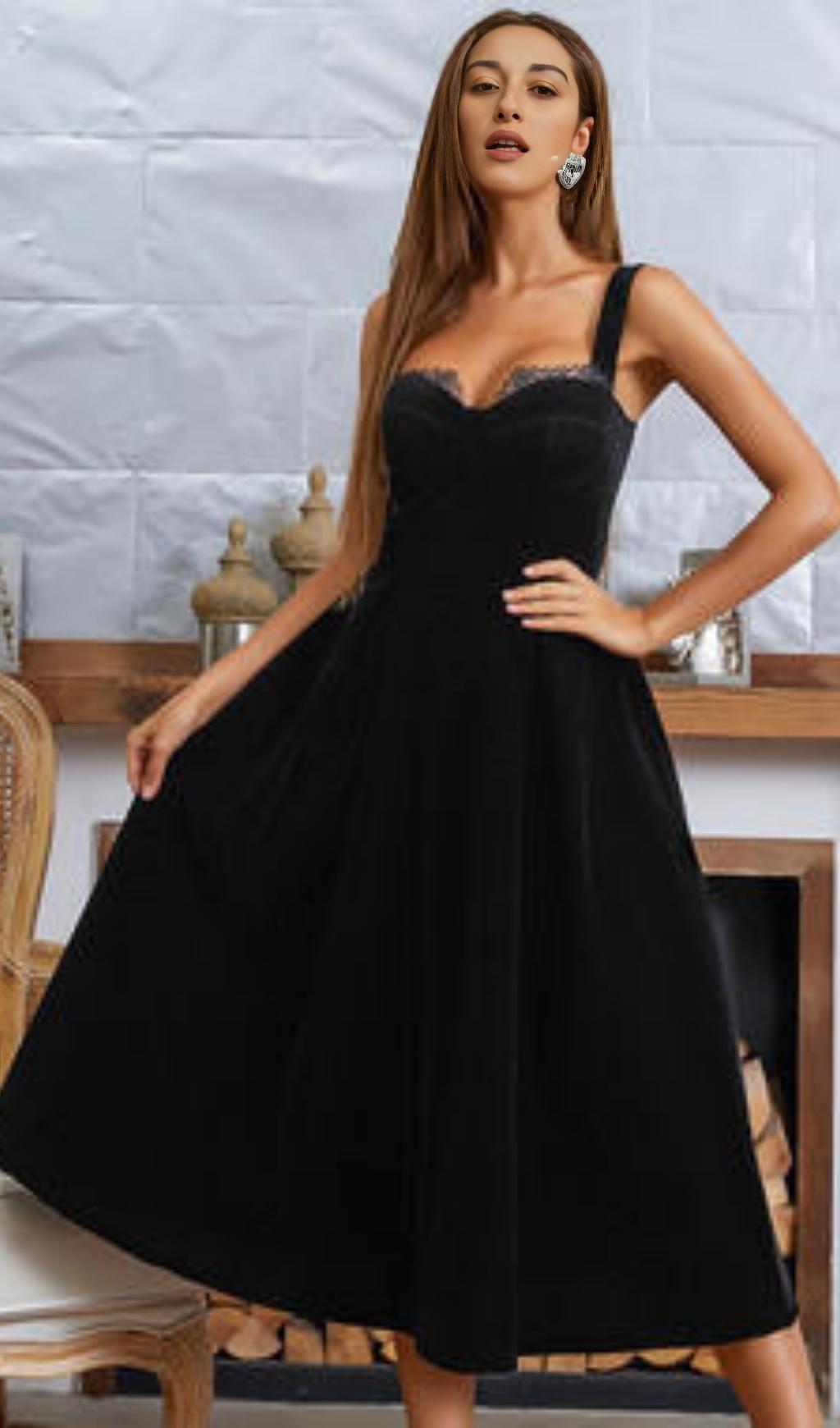 VELVET TYPE A  DRESS IN BLACK