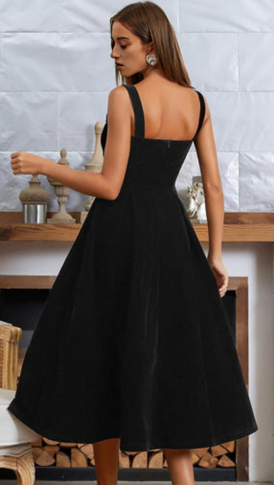 VELVET TYPE A  DRESS IN BLACK