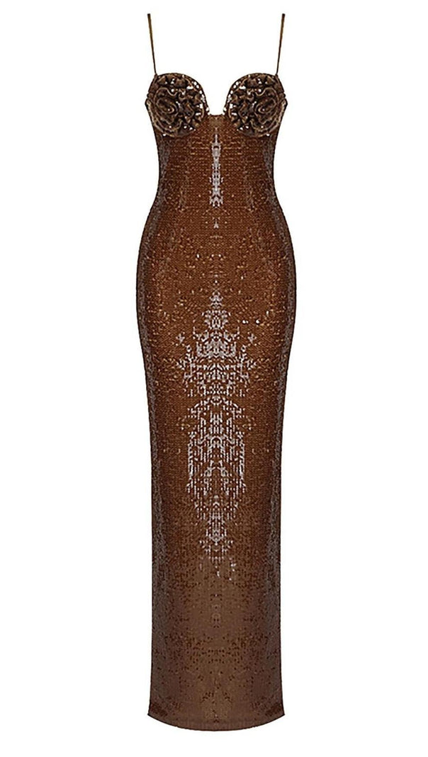 AIIZIE SEQUIN MAXI DRESS IN BROWN - product image