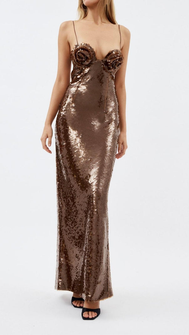 AIIZIE SEQUIN MAXI DRESS IN BROWN - product image