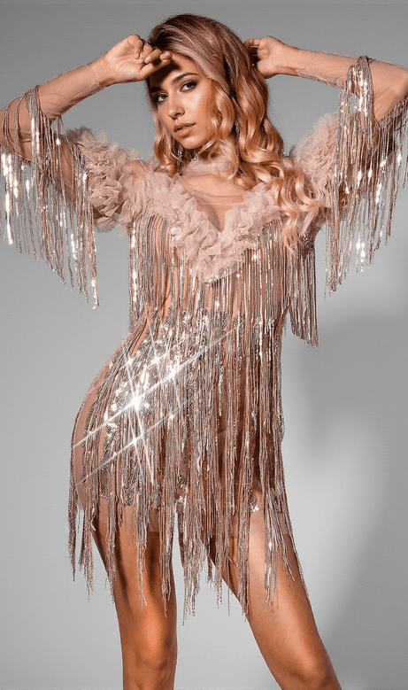 Brionie Sequin Fringe Flower Dress