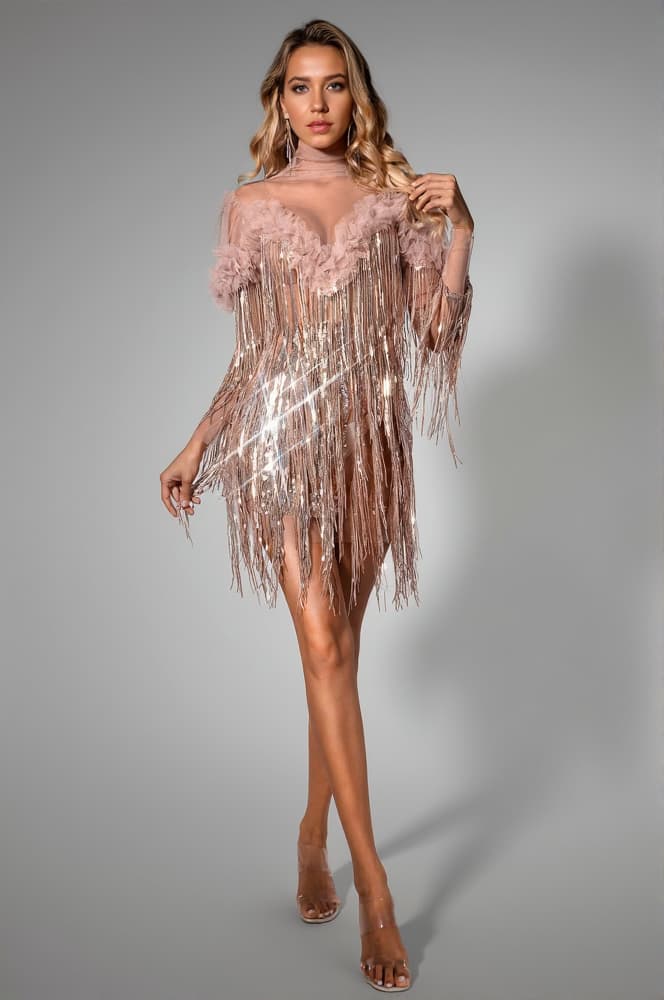 Brionie Sequin Fringe Flower Dress