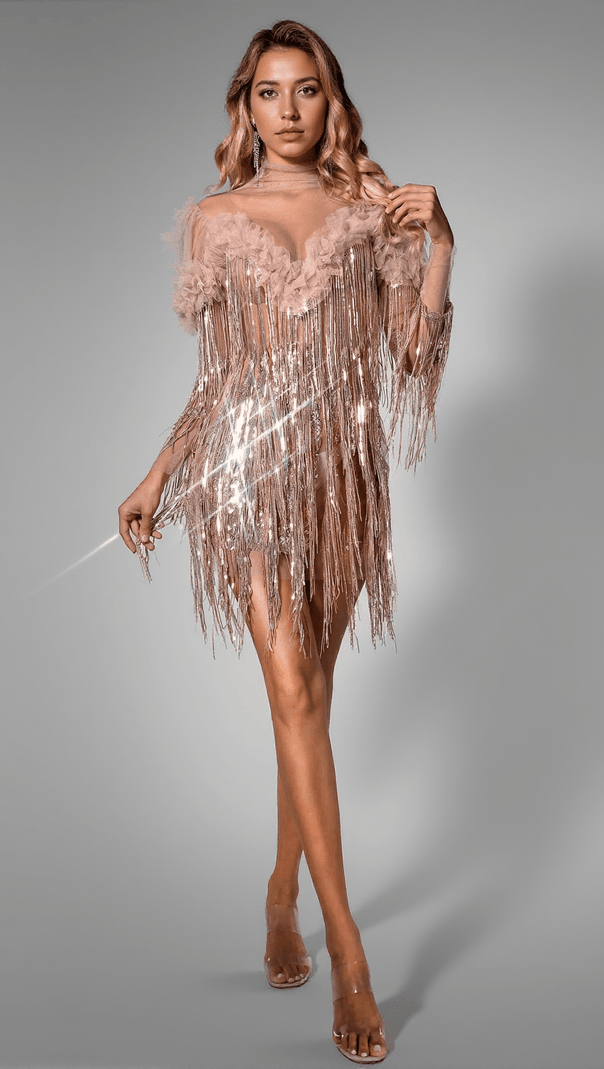 AIIZIE BRIONIE SEQUIN FRINGE FLOWER DRESS - product image