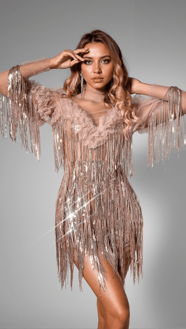 AIIZIE BRIONIE SEQUIN FRINGE FLOWER DRESS - product image