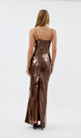 SEQUIN MAXI DRESS IN BROWN