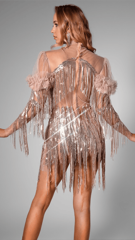 BRIONIE SEQUIN FRINGE FLOWER DRESS