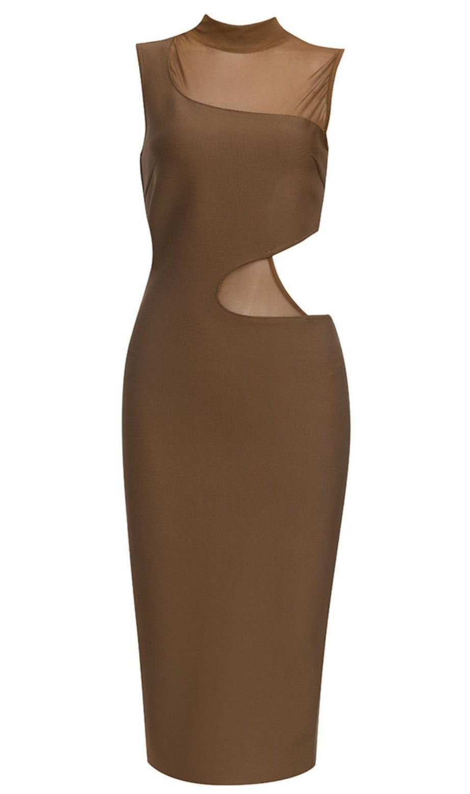 ABITO MIDI CON TAGLI MARRONE