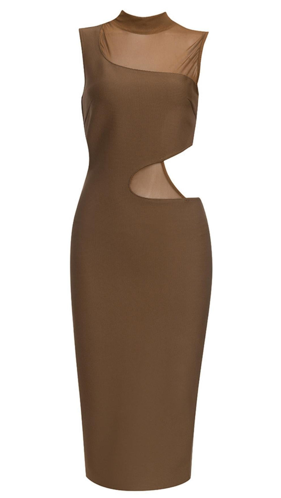 ABITO MIDI CON TAGLI MARRONE
