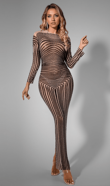 Brittyn Diamond Stripe Mesh Dress