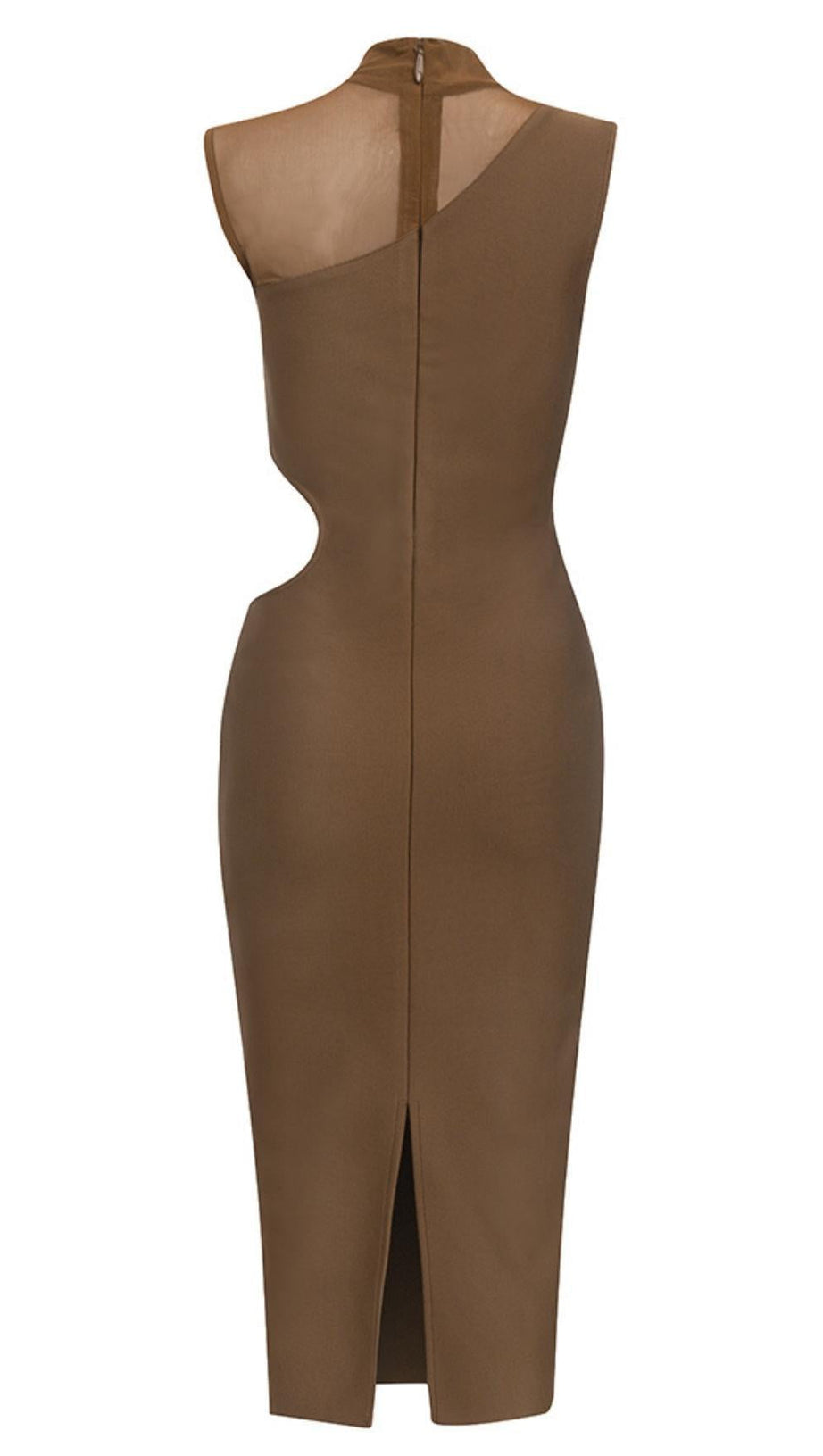 CUT OUT MIDI DRESS IN BROWN