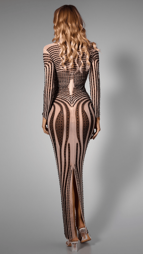 BRITTYN DIAMOND STRIPE MESH DRESS