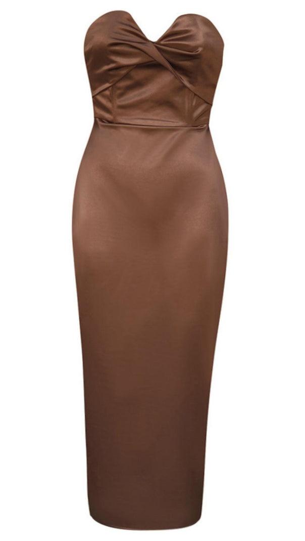 AIIZIE STRAPLESS SPLIT DRESS IN BROWN - product image