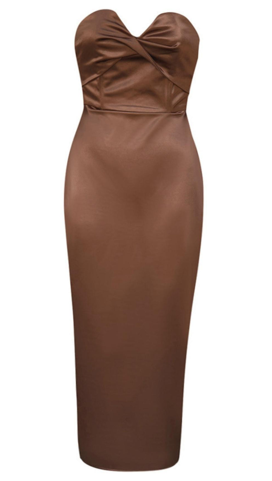 STRAPLESS  SPLIT DRESS IN BROWN