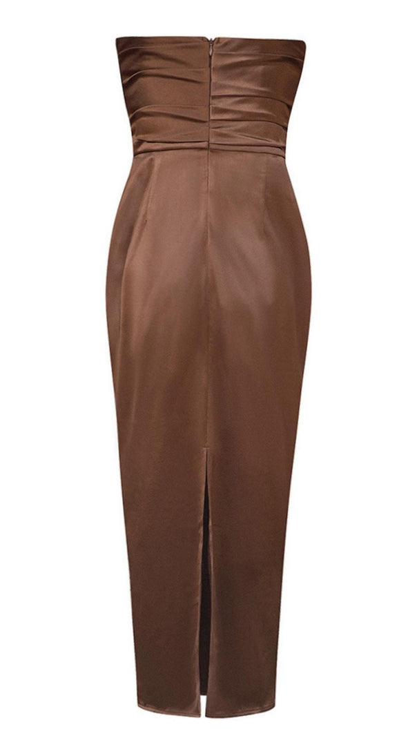 AIIZIE STRAPLESS SPLIT DRESS IN BROWN - product image
