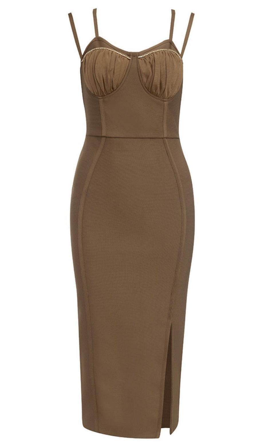 ABITO LUNGO CON CORSETTO MARRONE