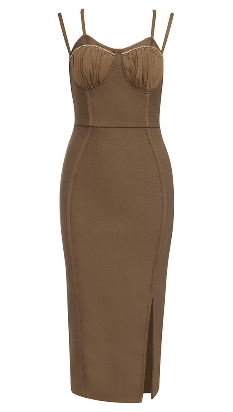CORSET MAXI DRESS IN BROWN