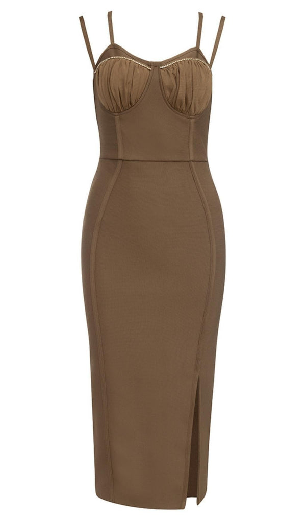 CORSET MAXI DRESS IN BROWN