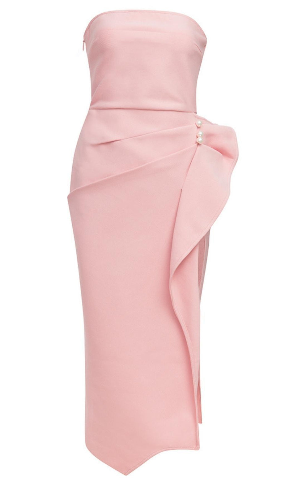TRÄGERLOSES MIDIKLEID IN ROSA