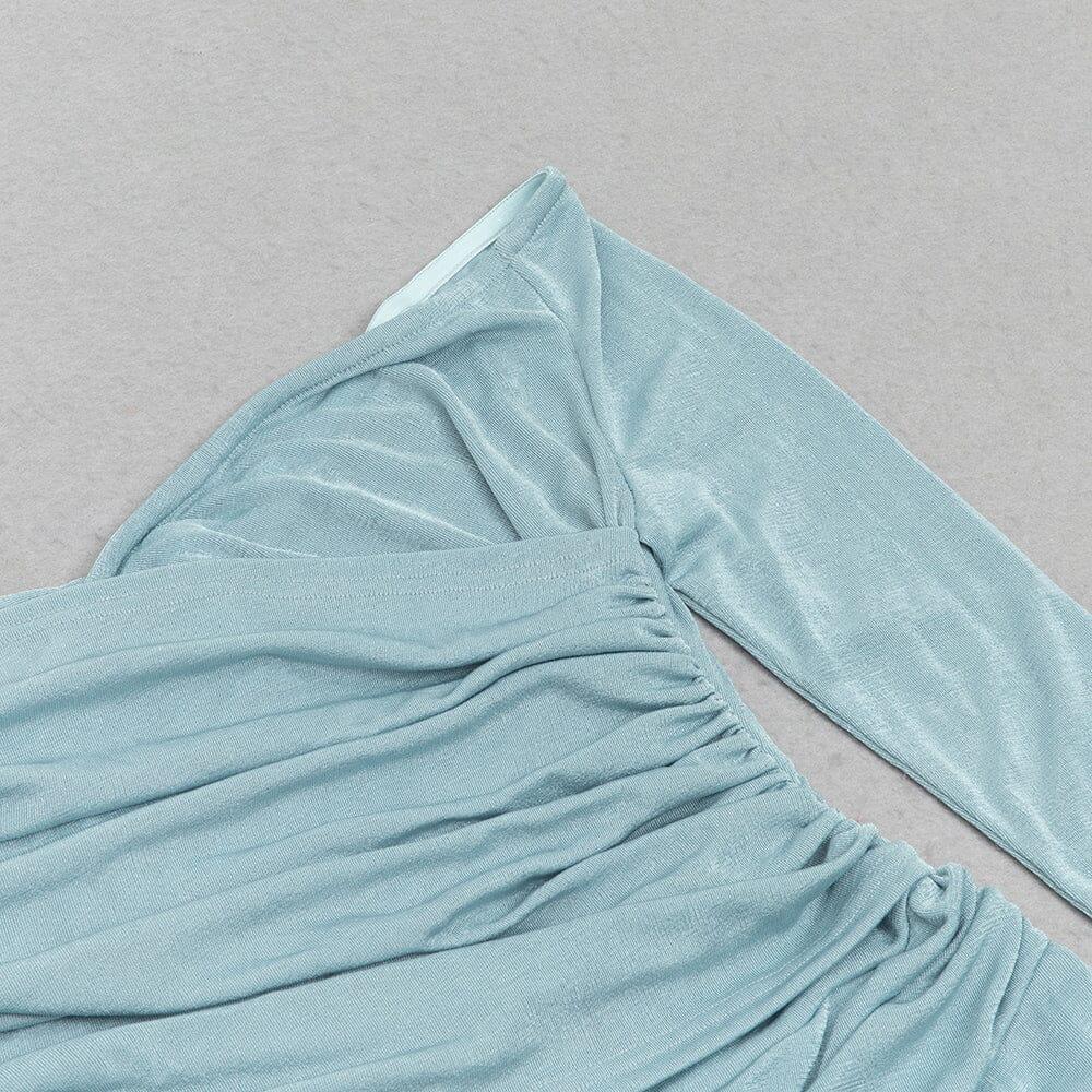 AIIZIE BLUE ONE-SHOULDER PLEATED BANDAGE MIDI DRESS - product image