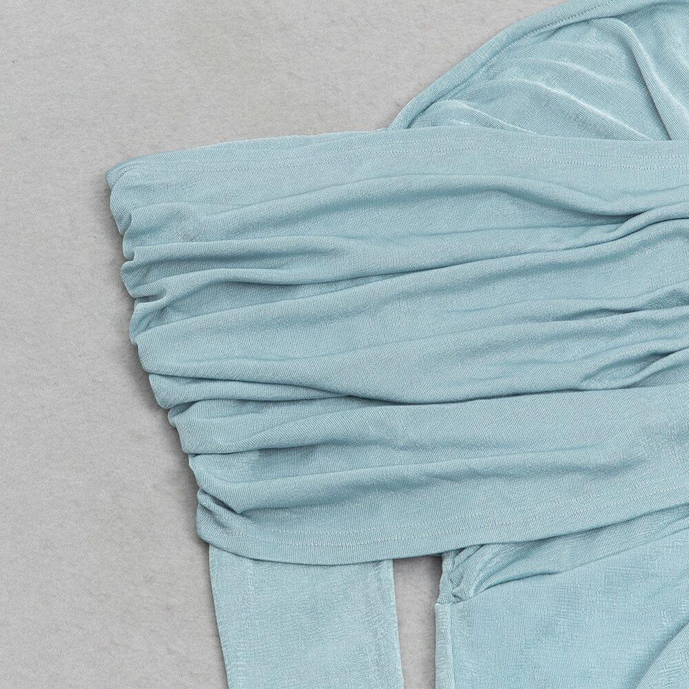 AIIZIE BLUE ONE-SHOULDER PLEATED BANDAGE MIDI DRESS - product image