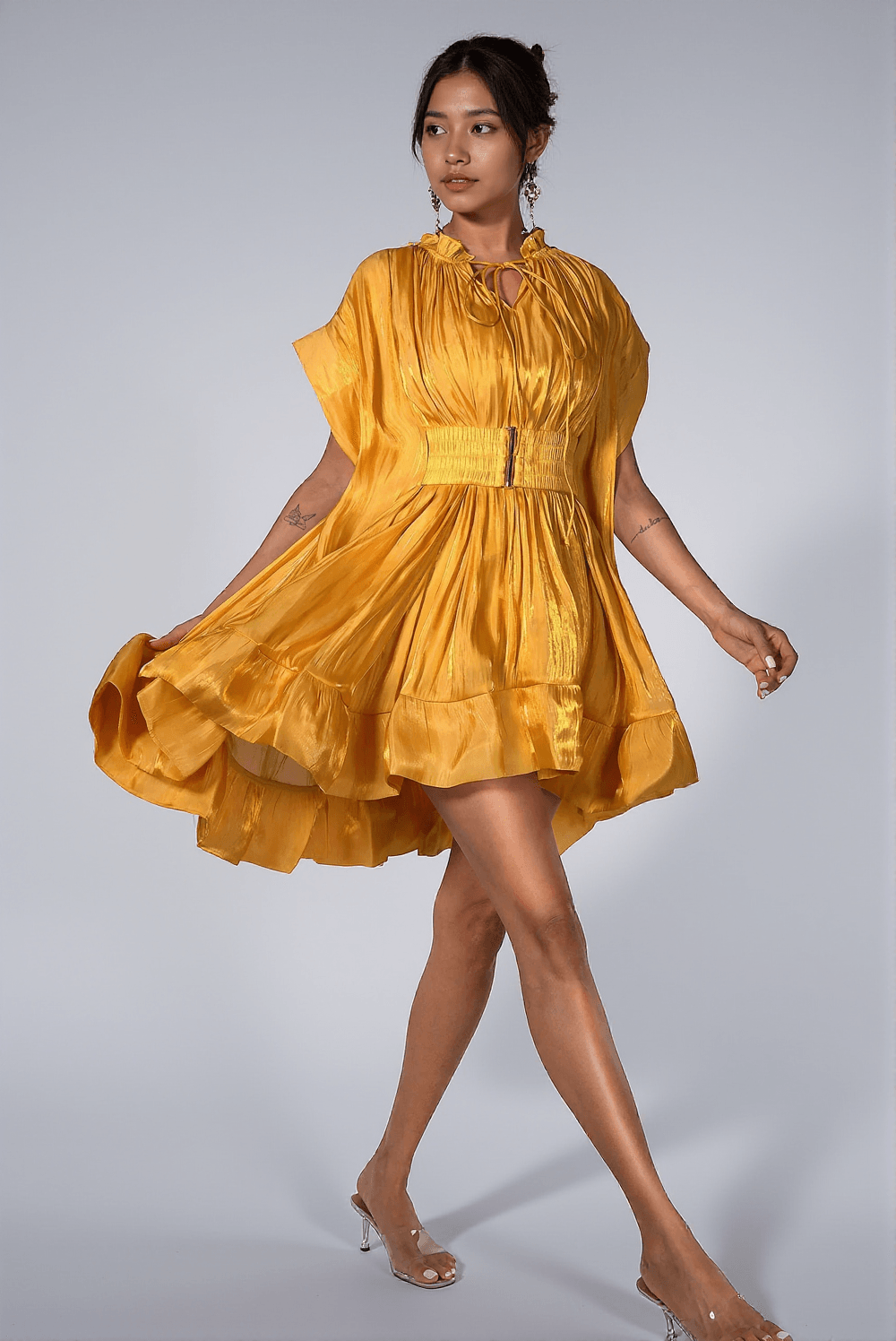 CALYSA 3D FLORAL RUFFLE MINI DRESS