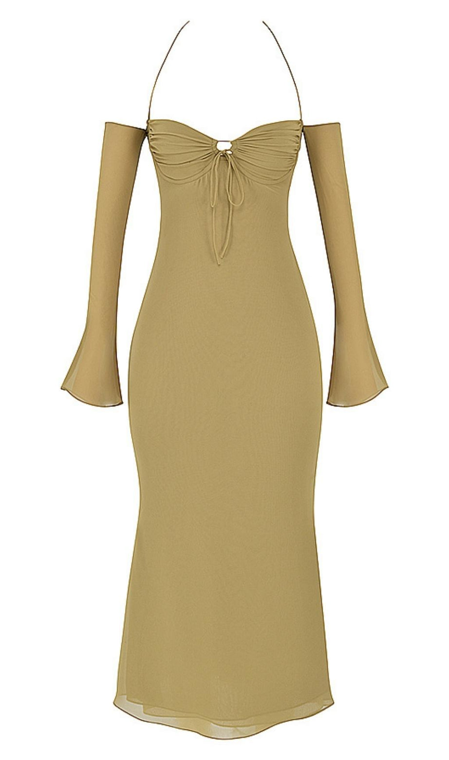 ABITO MIDI CON SCOLLO A V VERDE