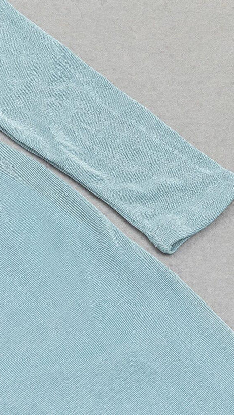 BLUE ONE-SHOULDER PLEATED BANDAGE MIDI DRESS