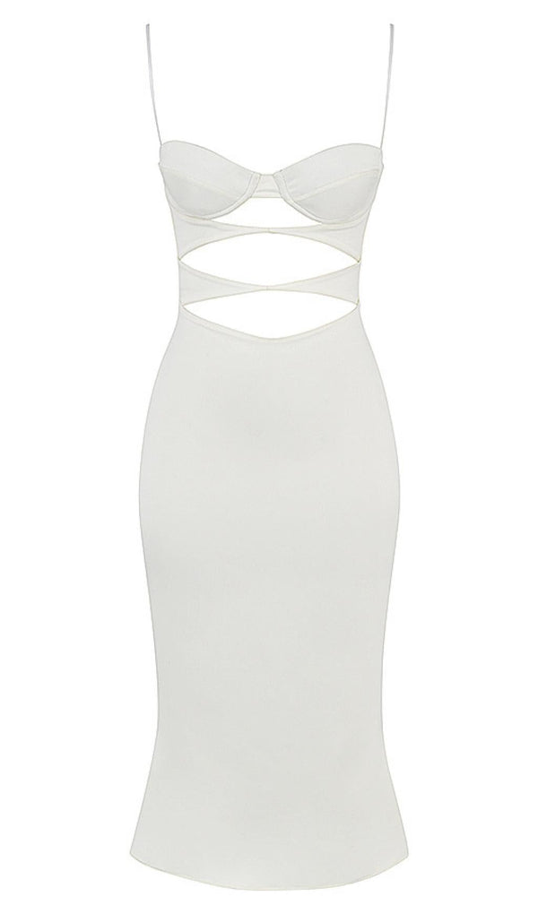 SATIN CUTOUT CORSET DRESS IN WHITE