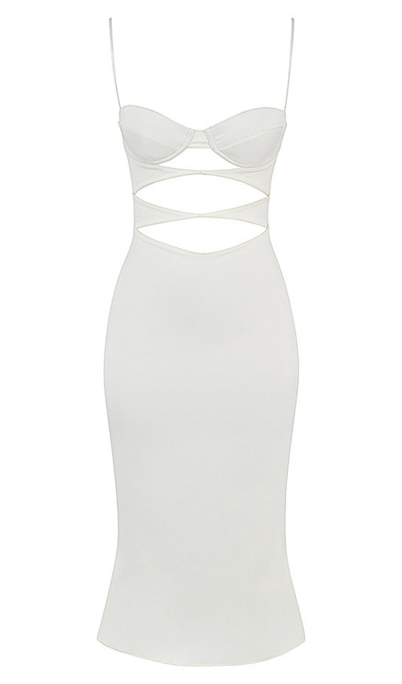 SATIN CUTOUT CORSET DRESS IN WHITE