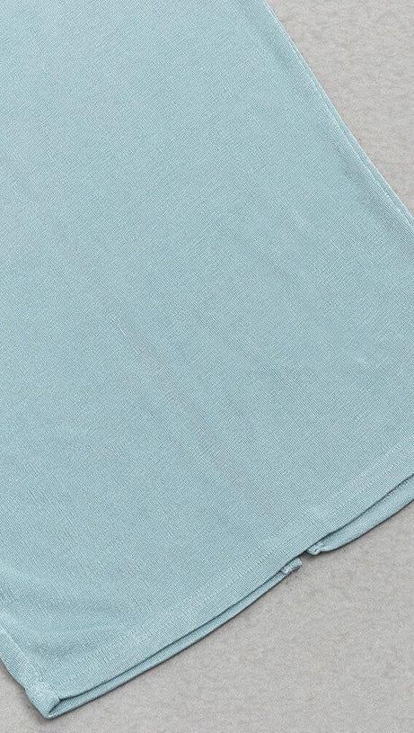 BLUE ONE-SHOULDER PLEATED BANDAGE MIDI DRESS