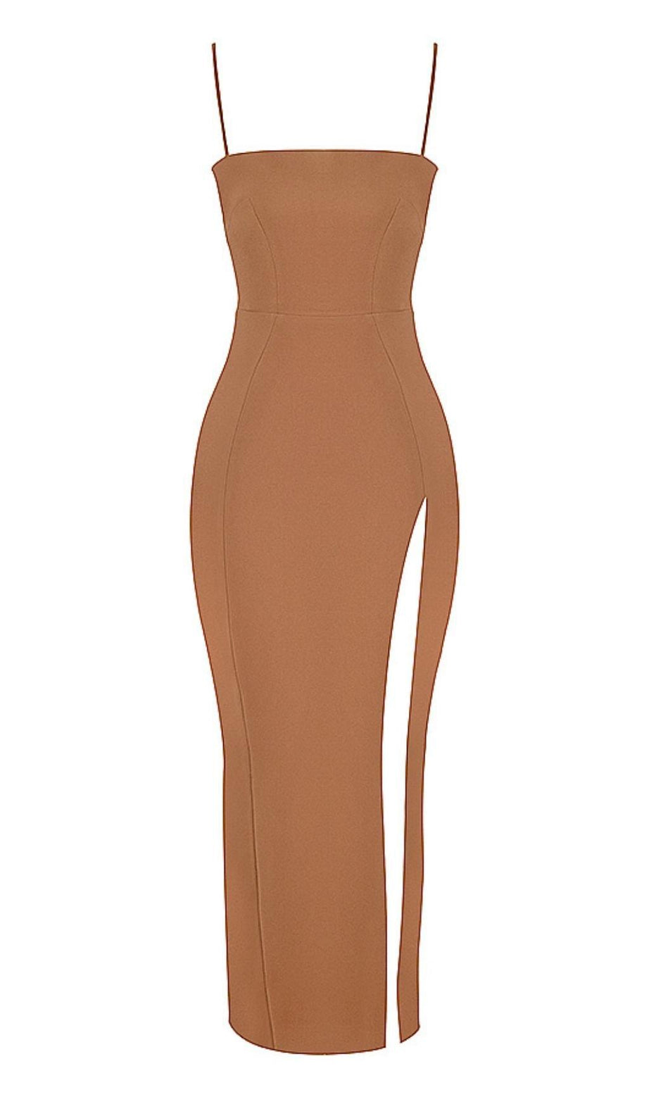 ABITO LUNGO CON CORSETTO MARRONE