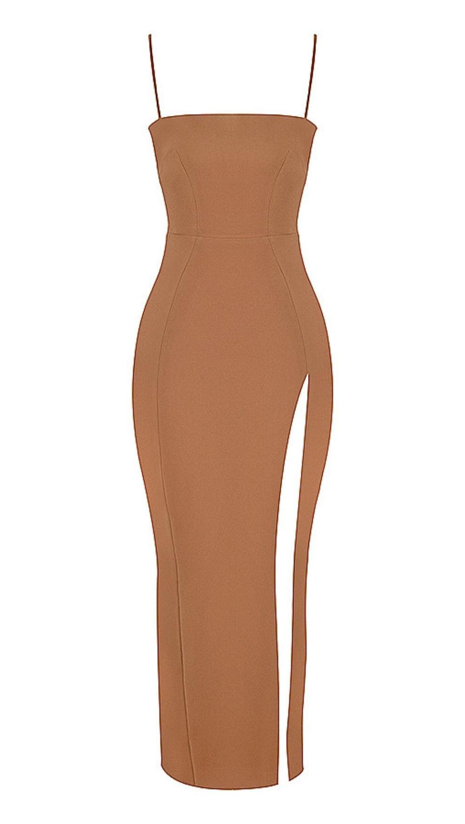 CORSET MAXI DRESS IN BROWN