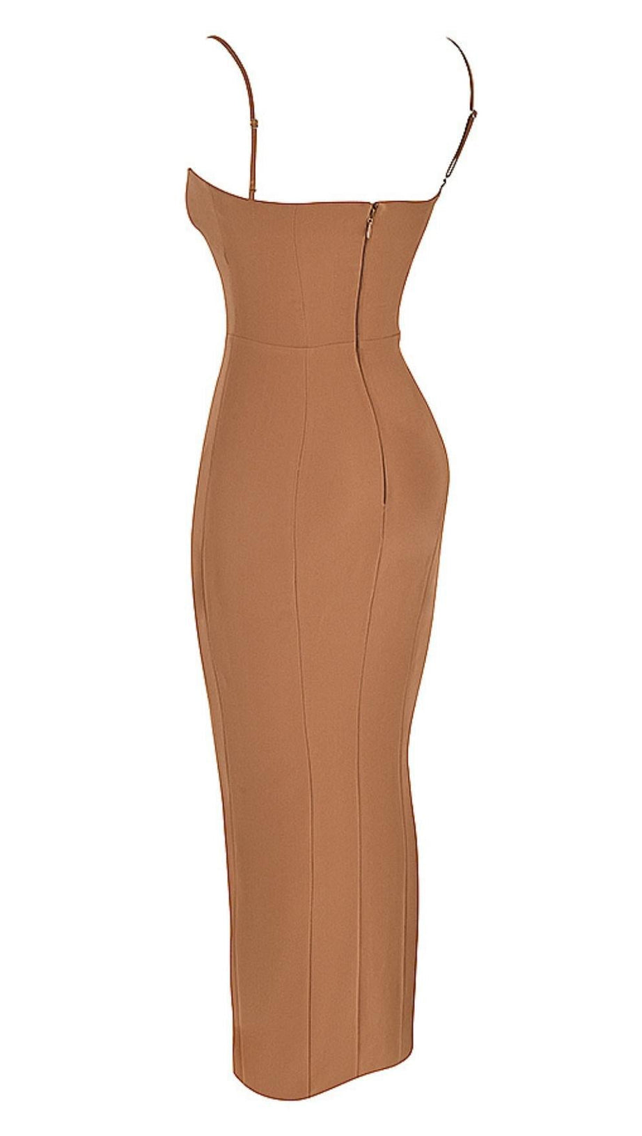 CORSET MAXI DRESS IN BROWN