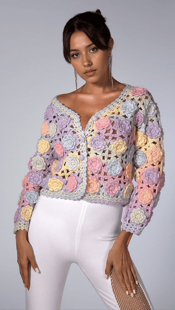 AIIZIE CAMRYNN FLORAL CROCHET SWEATER - product image