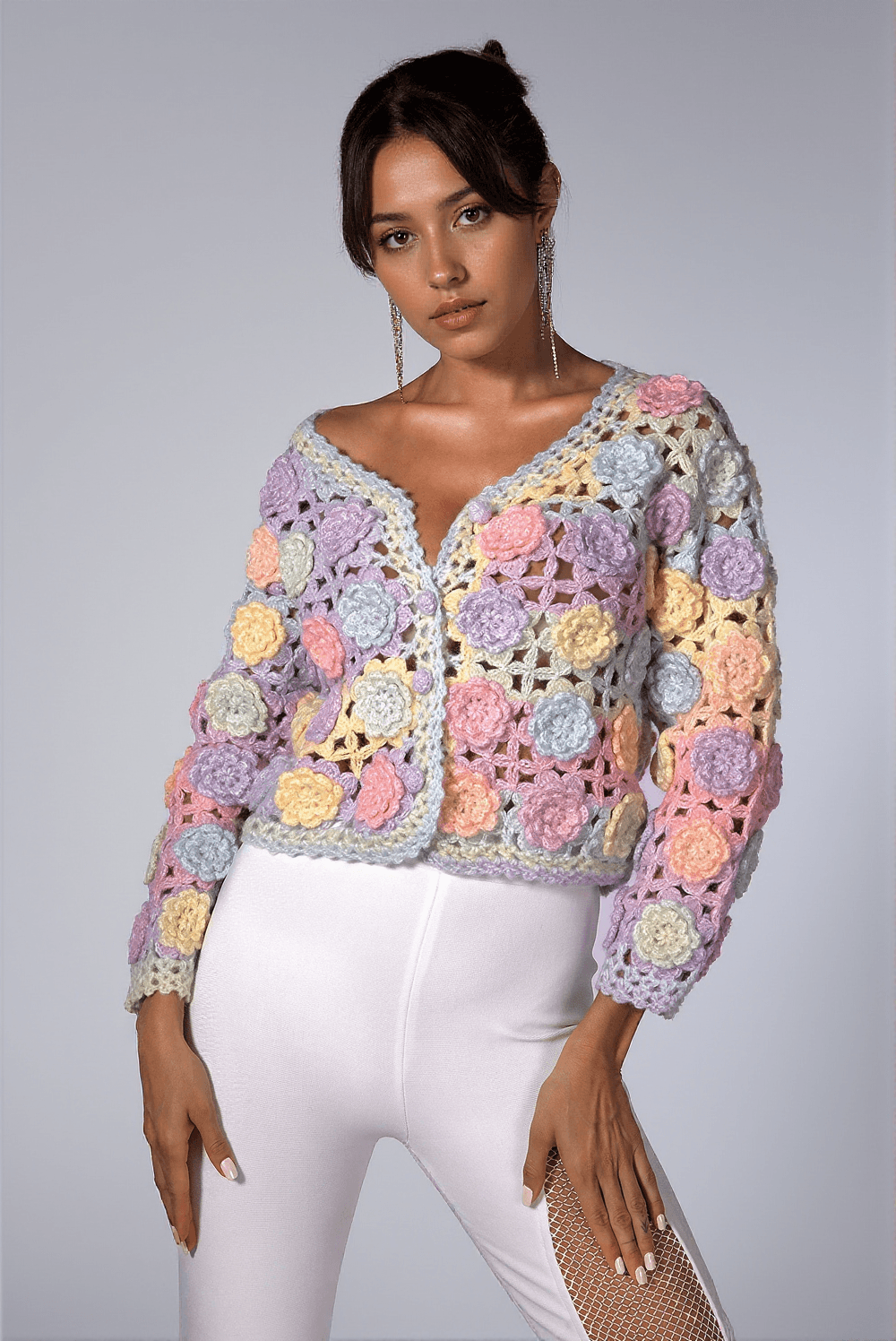 CAMRYNN FLORAL CROCHET SWEATER