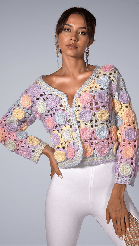 CAMRYNN FLORAL CROCHET SWEATER
