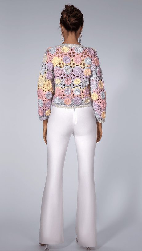 CAMRYNN FLORAL CROCHET SWEATER