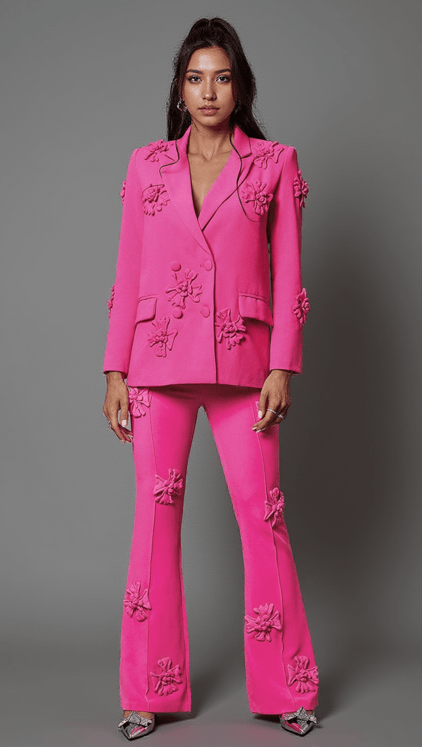 AIIZIE INDIANA FLORAL EMBELLISHED BLAZER SET IN HOT PINK - product image